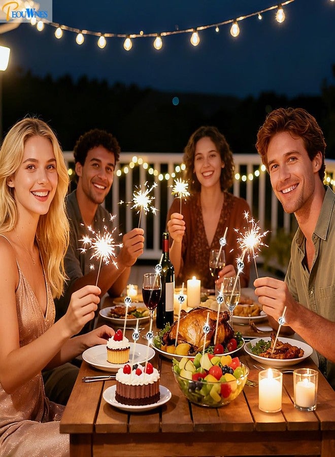 PEOUWNES ١٠٠ قطعة من أعواد الكوكتيل الفضية المزخرفة على شكل كرة ديسكو، مع علبة متينة، أعواد أسنان PEOUWNES بطول ٤.٧ بوصة للمقبلات، أسياخ خيزران فاخرة للمقبلات والمشروبات والفواكه، زينة حفلات الديسكو - Image 3